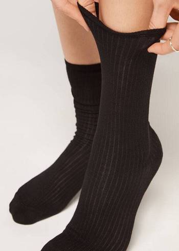 Dámské Ponožky Calzedonia Žebrovaný Krátké Černé | CZ1705KI