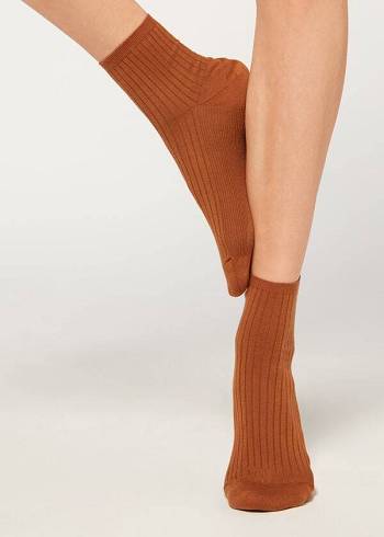 Dámské Ponožky Calzedonia Žebrovaný Krátké Hnědé | CZ1707ZG