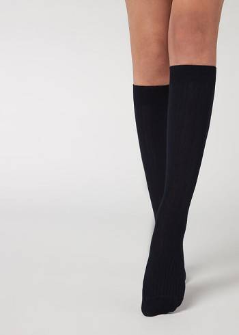 Dámské Ponožky Calzedonia Žebrovaný Long with Cashmere Blankyt | CZ1938JJ