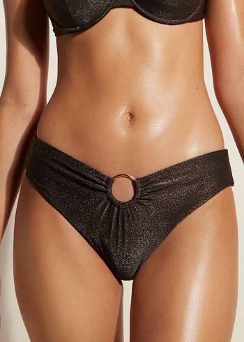 Dámské Spodní Díl Bikin Calzedonia Lamé High Pasem Hollywood Černé | CZ2704YU