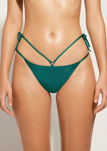 Dámské Spodní Díl Bikin Calzedonia Lamé Brazilian Side String Hollywood Zelene | CZ2705TV
