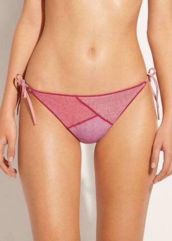 Dámské Spodní Díl Bikin Calzedonia String Tie Lamé Lisbona Růžové | CZ2570HK