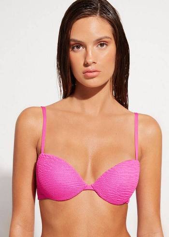 Dámské Topy Do Bikin Calzedonia Graduated Polstrovaný Push-Up Miami Růžové | CZ2465JJ
