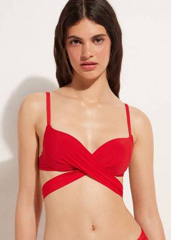 Dámské Topy Do Bikin Calzedonia Graduated Polstrovaný Push Up Indonesia Červené | CZ2466HK