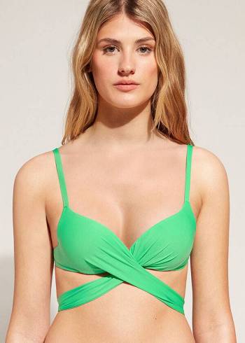 Dámské Topy Do Bikin Calzedonia Graduated Polstrovaný Push Up Indonesia Zelene | CZ2470SO