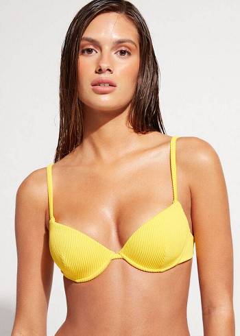 Dámské Topy Do Bikin Calzedonia Polstrovaný Push-up New York Žluté | CZ2318IS