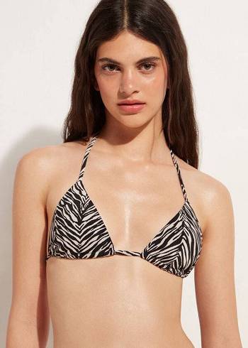 Dámské Topy Do Bikin Calzedonia Triangle String Zebra Nairobi Černé | CZ2126VD