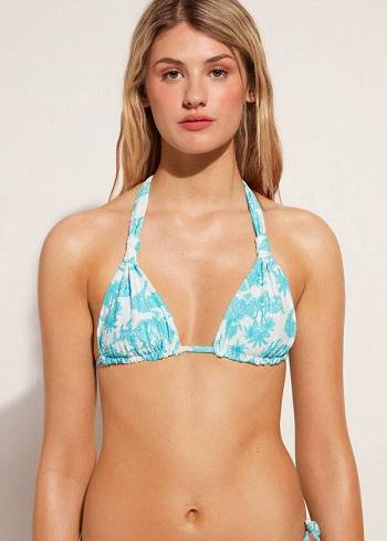 Dámské Topy Do Bikin Calzedonia Triangle String Sorrento Blankyt | CZ2132EX