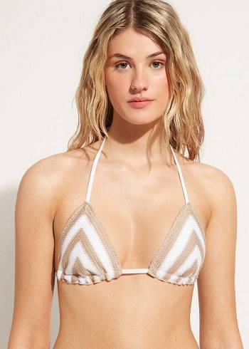 Dámské Topy Do Bikin Calzedonia Triangle String Mumbai Bílé Béžový | CZ2137IS