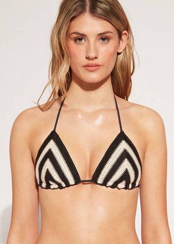 Dámské Topy Do Bikin Calzedonia Triangle String Mumbai Černé Béžový | CZ2138OR